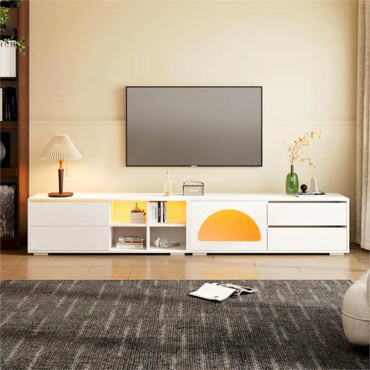 Modern TV Stand with Fluted Glass Door for TVs Up to 100 , Media Console with Sliding Door & 2 Drawers