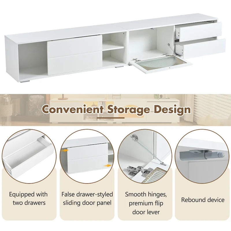 Modern TV Stand with Fluted Glass Door for TVs Up to 100 , Media Console with Sliding Door & 2 Drawers