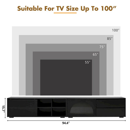 Modern TV Stand with Fluted Glass Door for TVs Up to 100 , Media Console with Sliding Door & 2 Drawers
