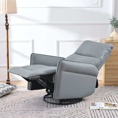 Blue-Gray PU Leather Swivel Glider Rocker Recliner with Pockets, Backrest