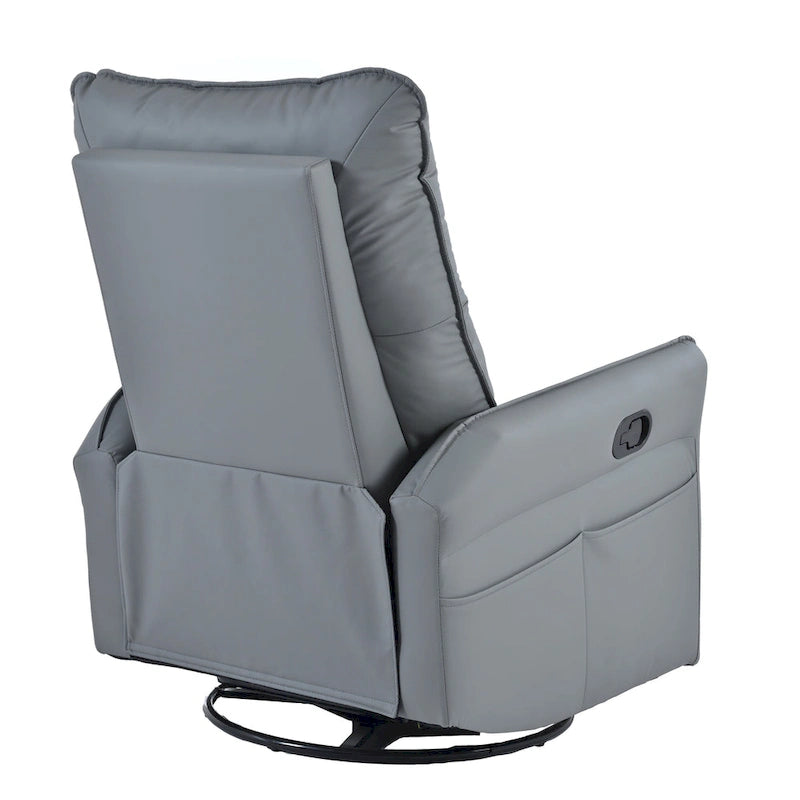 Blue-Gray PU Leather Swivel Glider Rocker Recliner with Pockets, Backrest