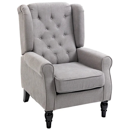 Button-Tufted Accent Chair with High Wingback, Rounded Cushioned Armrests and Thick Padded Seat, Grey