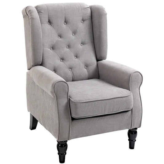 Button-Tufted Accent Chair with High Wingback, Rounded Cushioned Armrests and Thick Padded Seat, Grey