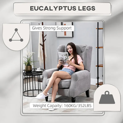 Button-Tufted Accent Chair with High Wingback, Rounded Cushioned Armrests and Thick Padded Seat, Grey