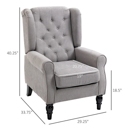 Button-Tufted Accent Chair with High Wingback, Rounded Cushioned Armrests and Thick Padded Seat, Grey