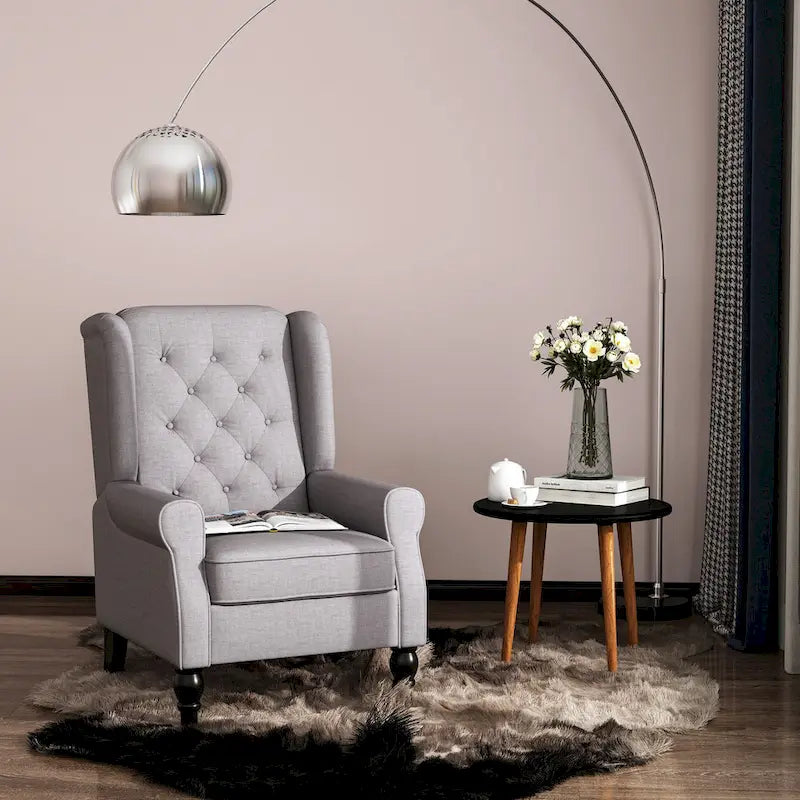Button-Tufted Accent Chair with High Wingback, Rounded Cushioned Armrests and Thick Padded Seat, Grey