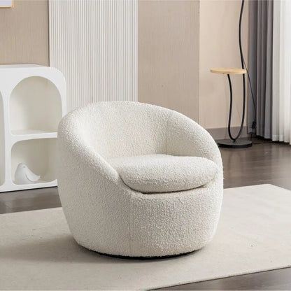 Cream White 31  Boucle Upholstered Barrel Chair with Swivel Base