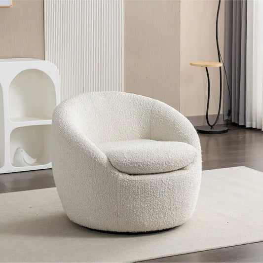 Cream White 31  Boucle Upholstered Barrel Chair with Swivel Base