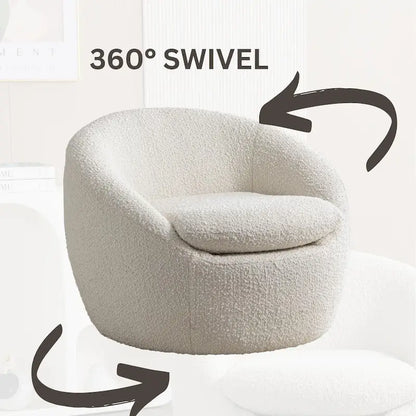 Cream White 31  Boucle Upholstered Barrel Chair with Swivel Base