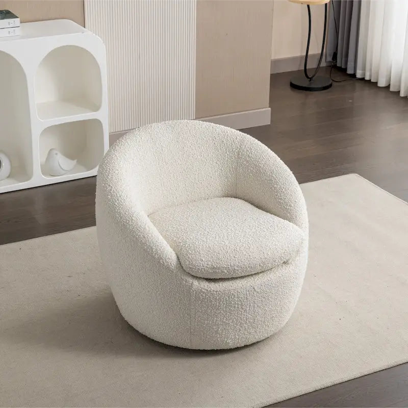 Cream White 31  Boucle Upholstered Barrel Chair with Swivel Base
