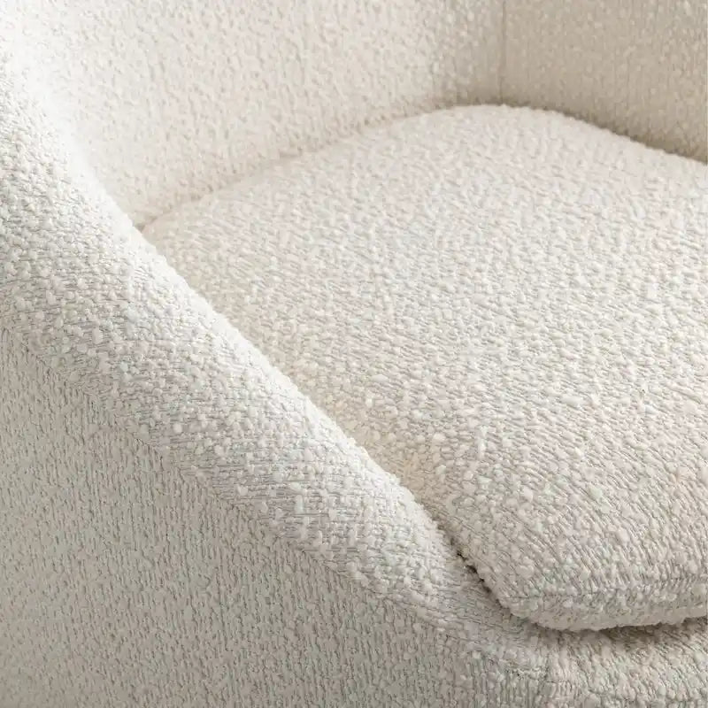 Cream White 31  Boucle Upholstered Barrel Chair with Swivel Base