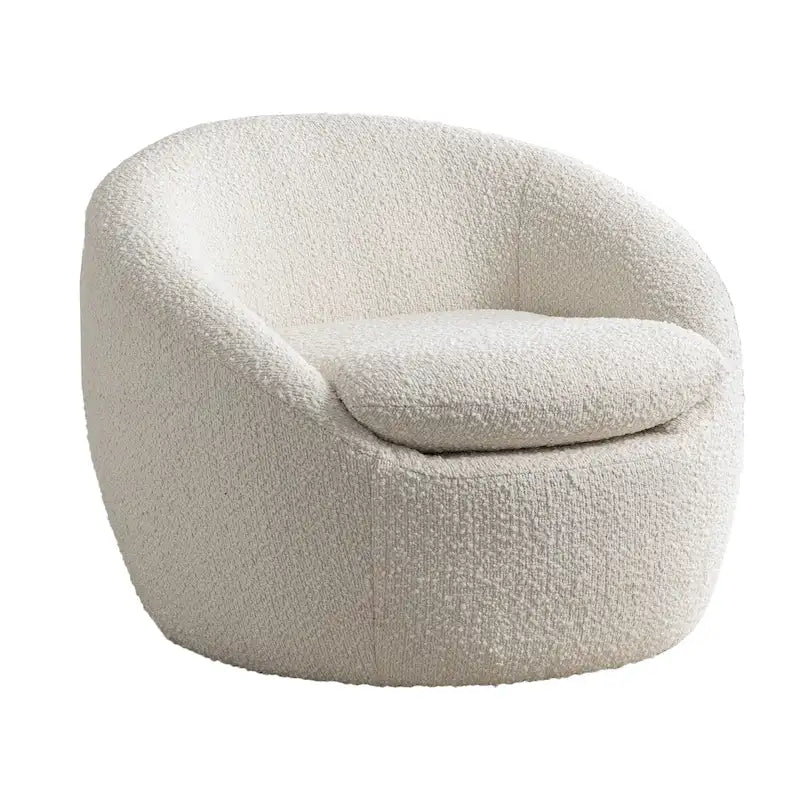 Cream White 31  Boucle Upholstered Barrel Chair with Swivel Base