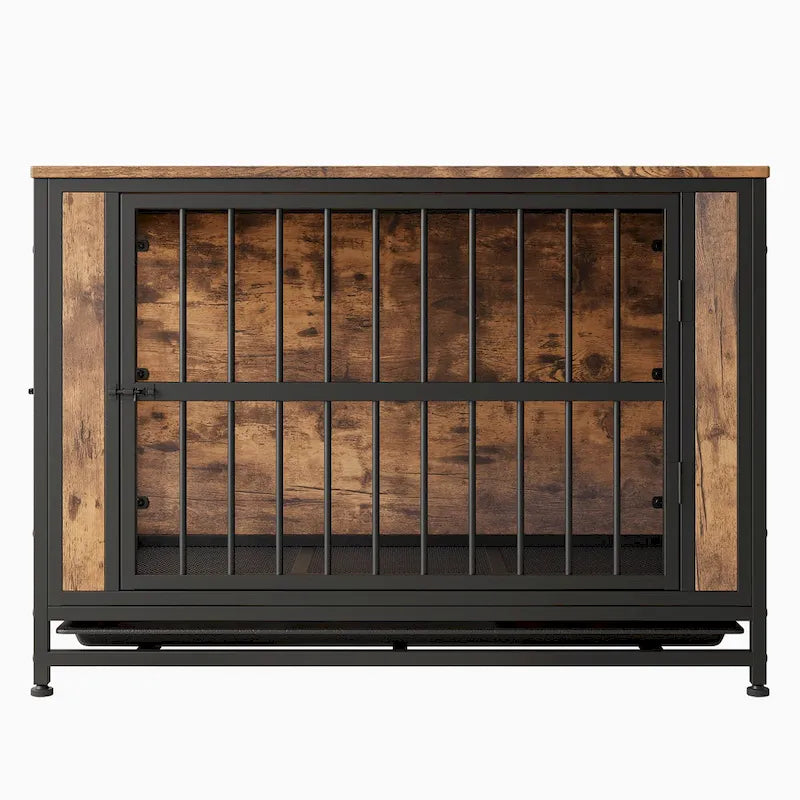 Dog Crate Furniture,Wooden Dog Crate Table,38.9  Dog Kennel with 2 Sliding Doors and Thick Iron Door Frame,Decorative Pet House