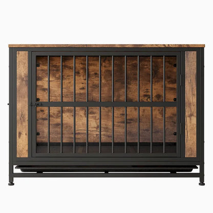 Dog Crate Furniture,Wooden Dog Crate Table,38.9  Dog Kennel with 2 Sliding Doors and Thick Iron Door Frame,Decorative Pet House