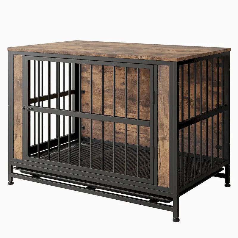 Dog Crate Furniture,Wooden Dog Crate Table,38.9  Dog Kennel with 2 Sliding Doors and Thick Iron Door Frame,Decorative Pet House