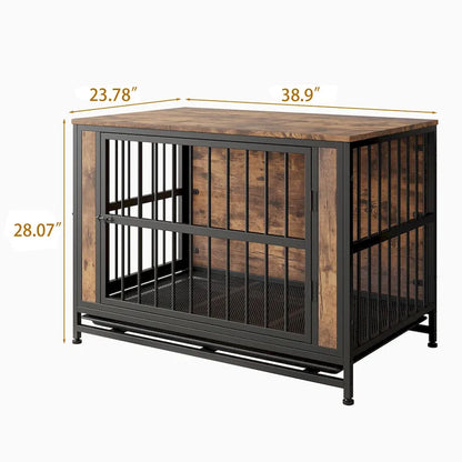 Dog Crate Furniture,Wooden Dog Crate Table,38.9  Dog Kennel with 2 Sliding Doors and Thick Iron Door Frame,Decorative Pet House