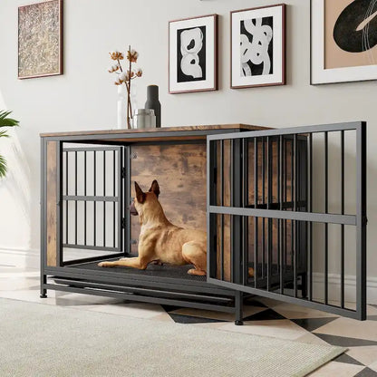 Dog Crate Furniture,Wooden Dog Crate Table,38.9  Dog Kennel with 2 Sliding Doors and Thick Iron Door Frame,Decorative Pet House