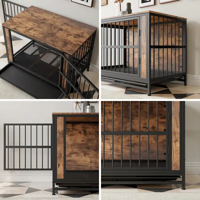 Dog Crate Furniture,Wooden Dog Crate Table,38.9  Dog Kennel with 2 Sliding Doors and Thick Iron Door Frame,Decorative Pet House