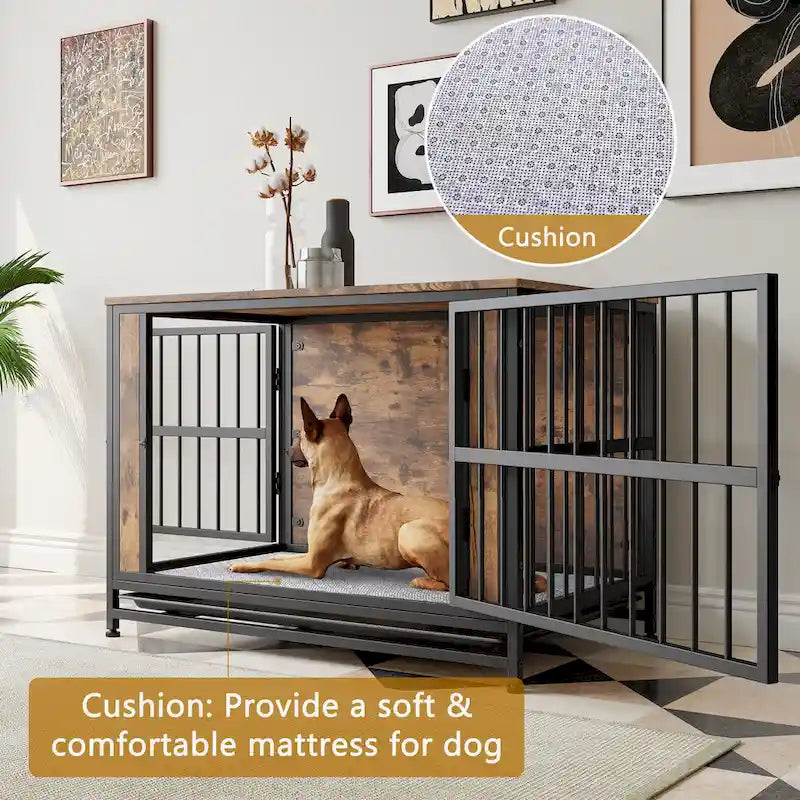 Dog Crate Furniture,Wooden Dog Crate Table,38.9  Dog Kennel with 2 Sliding Doors and Thick Iron Door Frame,Decorative Pet House