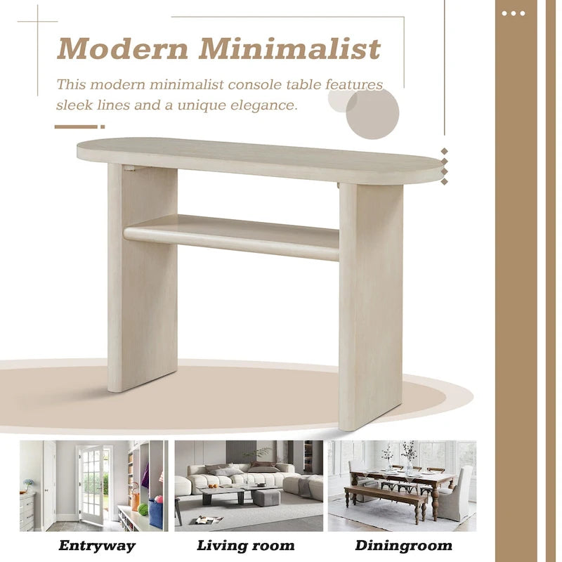 Elegant Minimalist Console Table with Rounded Edges and Sturdy Shelf Design for Entryway, Living Room