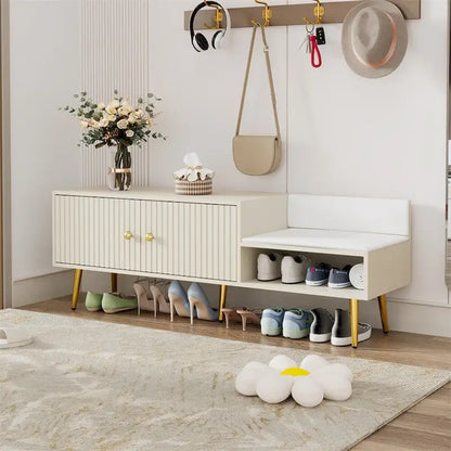 Modern Shoe Storage Bench with Hidden Storage and Upholstered Cushions