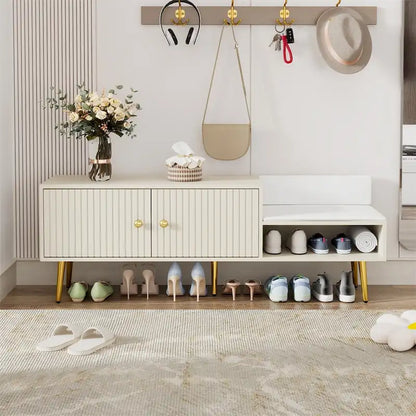 Modern Shoe Storage Bench with Hidden Storage and Upholstered Cushions