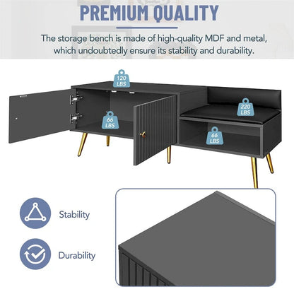 Modern Shoe Storage Bench with Hidden Storage and Upholstered Cushions
