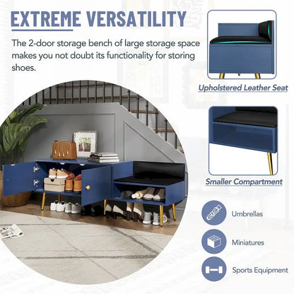 Modern Shoe Storage Bench with Hidden Storage and Upholstered Cushions