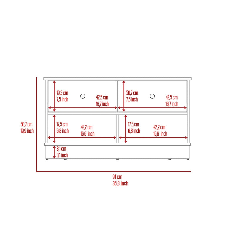 Storage Bench, Lower Shelf, Two Drawers, Light Oak Finish