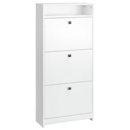 Slim Shoe Cabinet, Trendy Shoe Storage Cabinet with 3 Large Fold-Out Drawers & a Spacious Top Surface for Small Items, White