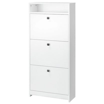 Slim Shoe Cabinet, Trendy Shoe Storage Cabinet with 3 Large Fold-Out Drawers & a Spacious Top Surface for Small Items, White