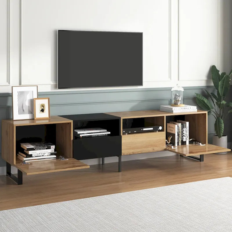 TV Stand with 2 Cabinets and Open Storage Compartment
