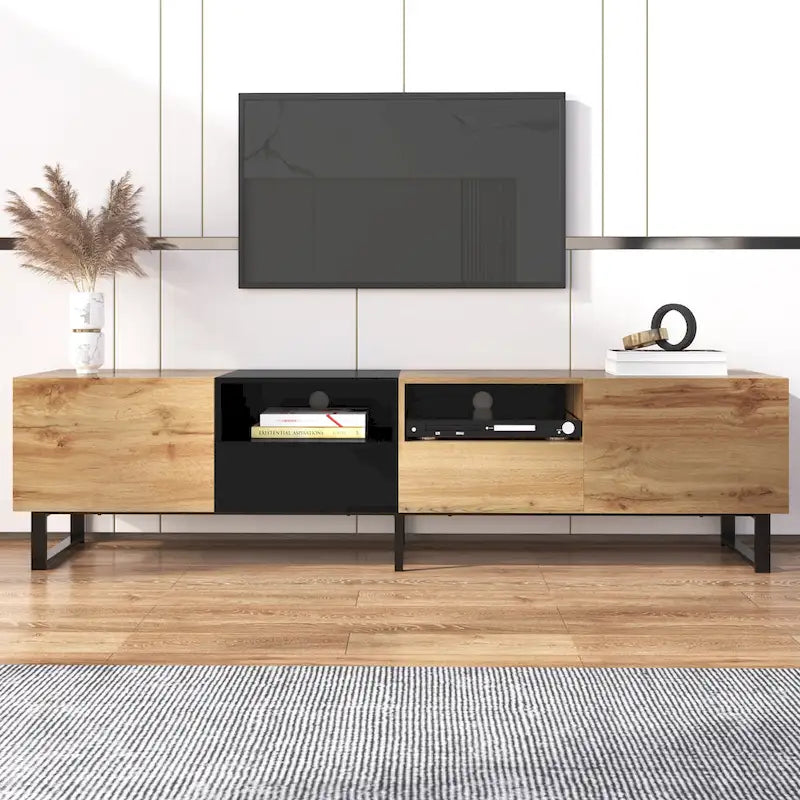 TV Stand with 2 Cabinets and Open Storage Compartment