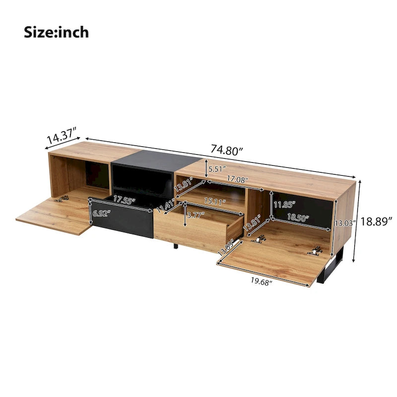 TV Stand with 2 Cabinets and Open Storage Compartment