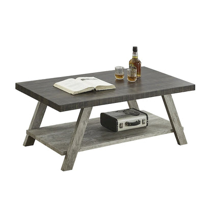 Contemporary Two-Tone Wood Shelf Coffee Table in Weathered for Living Room