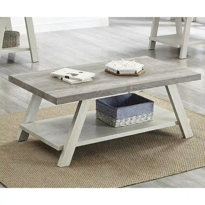 Contemporary Two-Tone Wood Shelf Coffee Table in Weathered for Living Room