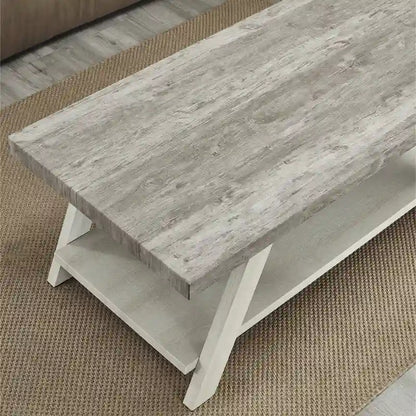 Contemporary Two-Tone Wood Shelf Coffee Table in Weathered for Living Room