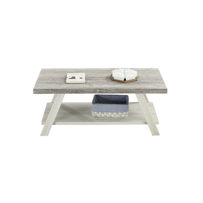 Contemporary Two-Tone Wood Shelf Coffee Table in Weathered for Living Room