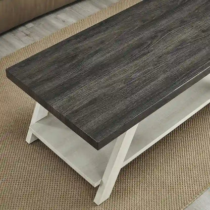 Contemporary Two-Tone Wood Shelf Coffee Table in Weathered for Living Room