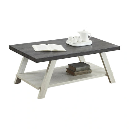 Contemporary Two-Tone Wood Shelf Coffee Table in Weathered for Living Room