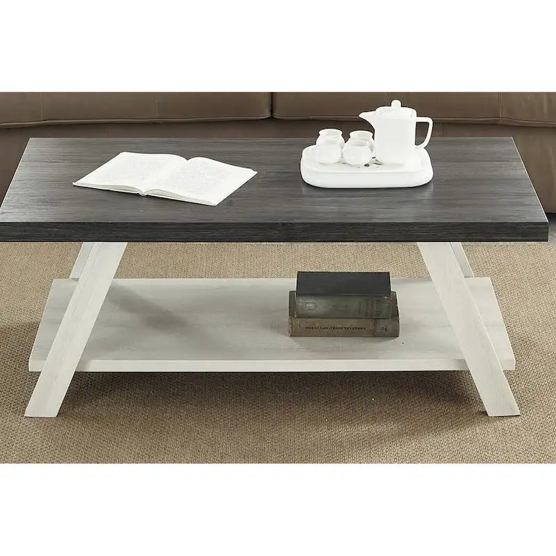 Contemporary Two-Tone Wood Shelf Coffee Table in Weathered for Living Room
