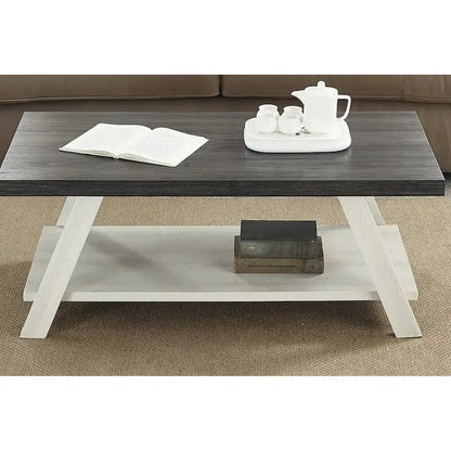 Contemporary Two-Tone Wood Shelf Coffee Table in Weathered for Living Room