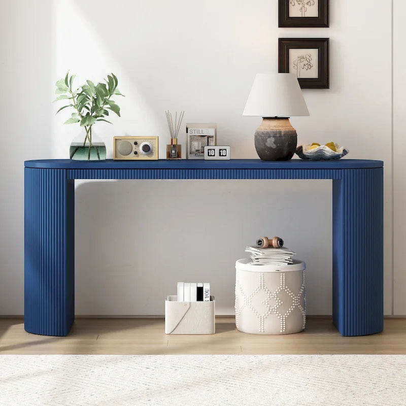 Curved Design Console Table with Unique Vertical Stripe Design ,Suitable for Living Room,Study and Entrance