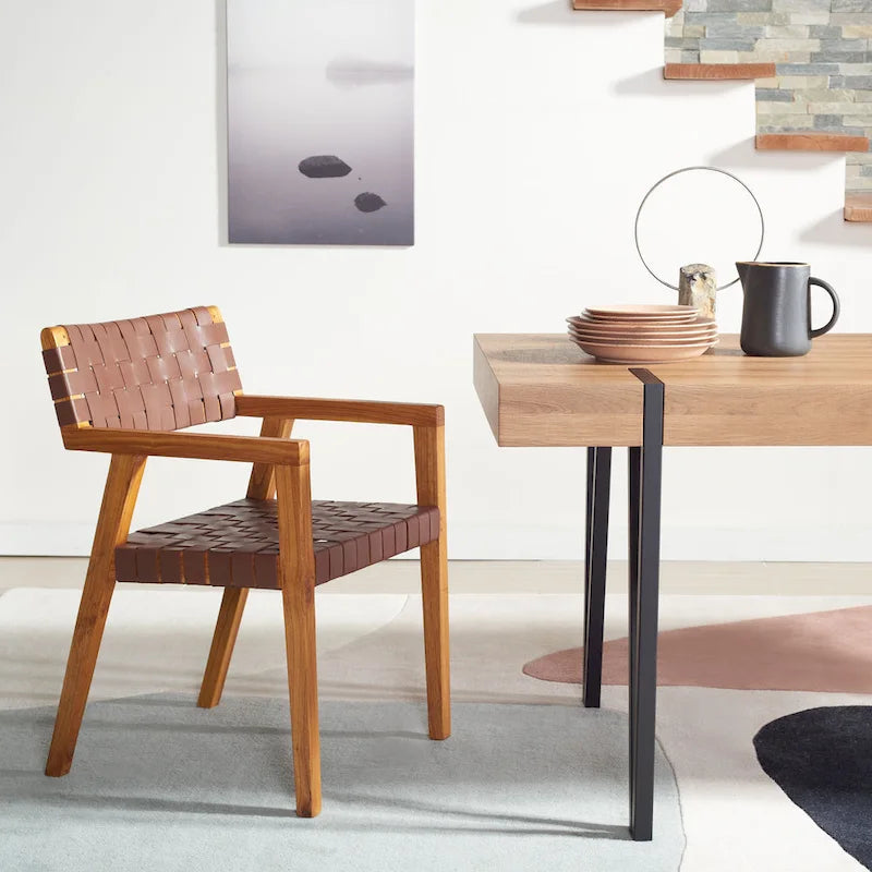 SAFAVIEH Gerda Woven Leather Dining Room Chair - 22.1  W x 20.9  L x 31.9  H - 22Wx21Dx32H