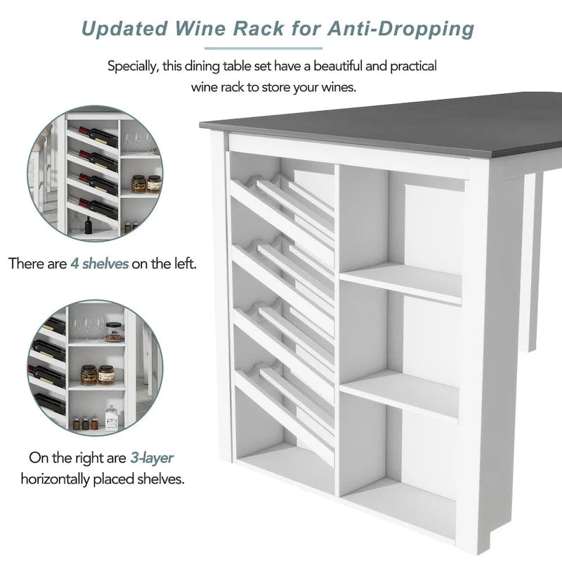 Counter Height 5-Piece Dining Set with Wine Rack, 4 Upholstered Chairs