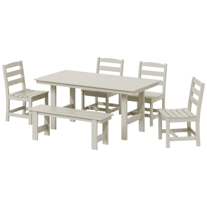 Set da pranzo Polytrends Shoreside da 6 pezzi con sedia e panca