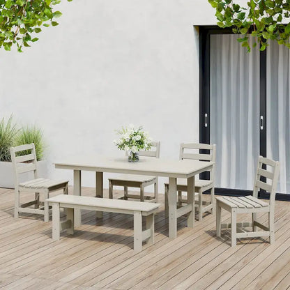 Set da pranzo Polytrends Shoreside da 6 pezzi con sedia e panca