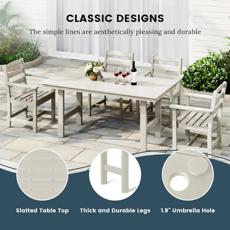 Set da pranzo Polytrends Shoreside da 6 pezzi con sedia e panca