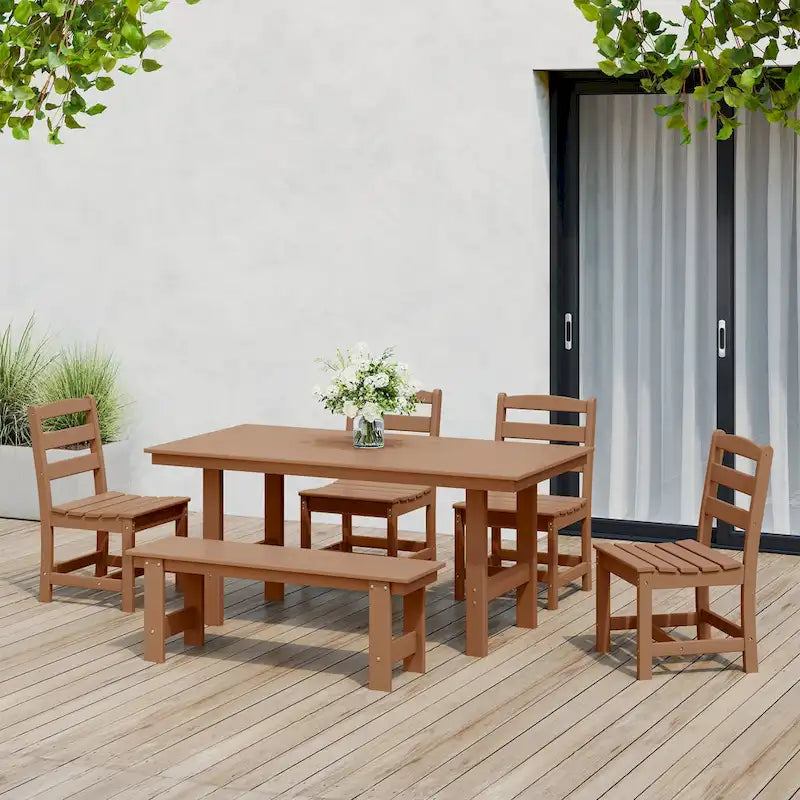 Set da pranzo Polytrends Shoreside da 6 pezzi con sedia e panca