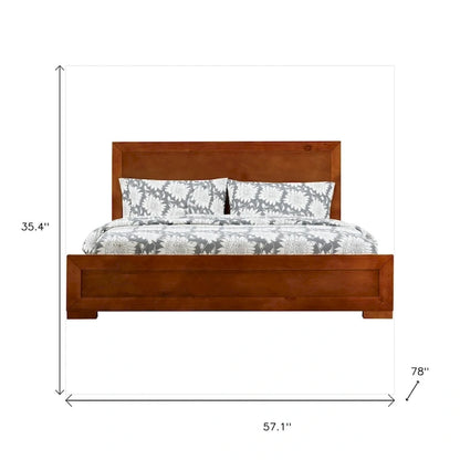 HomeRoots Brown Inlaid Panels Solid Wood Full Bed Frame